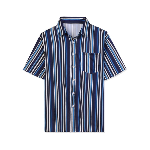Lars Amadeus Camisa hawaiana de verano para hombre, manga corta, con botones, a rayas Azul negro XXL Unique Bargains Camisa