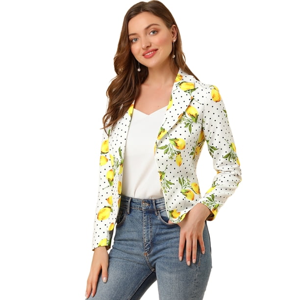 Allegra K Chaqueta Tipo Blazer Informal Con Solapa De Muesca Y Manga Larga Para Mujer Limón blanco M Unique Bargains Chaqueta