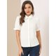 thumbnail image 2 of Top Floral De Manga Corta Con Botones Y Volantes En El Cuello De Peter Pan Para Mujer Blanco M Unique Bargains Top, 2 of 6