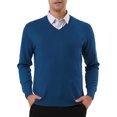 thumbnail image 1 of Suéter de punto de manga larga con cuello en V de color sólido clásico para hombre Azul L Unique Bargains Sweater, 1 of 5