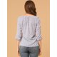 thumbnail image 5 of Blusa floral de manga raglán con cuello de pajarita 3/4 para mujer Morado claro XS Unique Bargains Blusa, 5 of 6