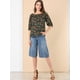 thumbnail image 3 of Blusa Campesina Floral Escote Elástico Manga De Burbuja Hombros Descubiertos Para Mujer Azul Marino Unique Bargains Blusa, 3 of 6