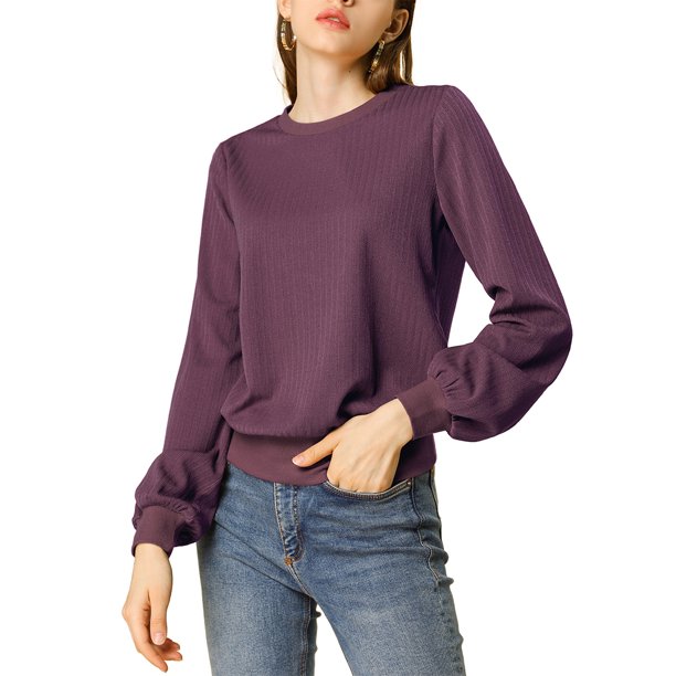 Suéter Tipo Jersey Acanalado Con Mangas De Farol Clásico Para Mujer Púrpura S Unique Bargains Suéter