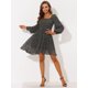 thumbnail image 2 of Mini vestido de chifón de manga larga con cuello cuadrado floral para mujer Negro XL Unique Bargains Vestimenta casual, 2 of 5