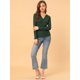 thumbnail image 3 of Suéteres de jersey de cuello en V de manga larga de punto de gofre de color sólido para mujer Verde M Unique Bargains Suéter, 3 of 6