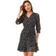 thumbnail image 1 of Vestido De Gasa Fruncido Con Cordón Y Botones Decorativos Con Dobladillo Con Volantes De Manga 3/4 P Unique Bargains Vestido, 1 of 6