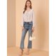 thumbnail image 3 of Allegra K Blusa de gasa con cuello en V y volantes florales con manga acampanada 3/4 para mujer Alba Unique Bargains Blusa, 3 of 6
