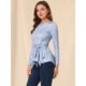 thumbnail image 2 of Tops Peplum De Otoño Con Volantes Y Estampado Floral De Manga Larga Para Mujer Azul claro M Unique Bargains Blusa, 2 of 6