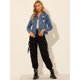thumbnail image 2 of Chaqueta vaquera rasgada para mujer Chaquetas camionero de mezclilla lavada con cuello vuelto Azul M Unique Bargains Chaqueta, 2 of 6