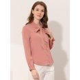 thumbnail image 3 of Allegra K Blusa elegante con cuello de pajarita para mujer, blusa de gasa de trabajo de manga larga Unique Bargains Camisa, 3 of 5