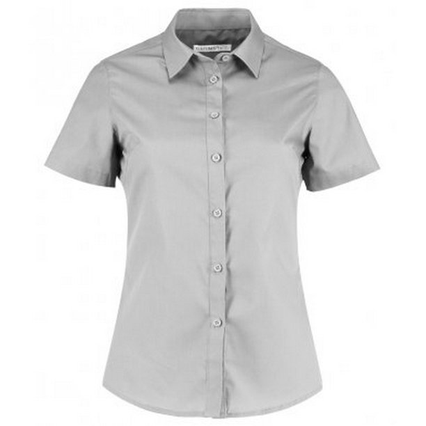Kustom Kit - Camisa ajustada de popelín con manga corta para mujer (Gris Claro) Kustom Kit UTPC3073_lightgrey