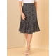 thumbnail image 4 of Falda Midi Fluida Con Cintura Elástica Y Volantes Con Estampado Floral Para Mujer Negro L Unique Bargains Falda, 4 of 6