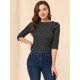 thumbnail image 3 of Disfraz de Día de San Patricio para mujer Mangas en el codo Top Cuello redondo Camiseta ajustada Camiseta estampada informal Puntos pequeños negros S Unique Bargains Camiseta, 3 of 6