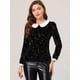thumbnail image 3 of Allegra K Blusa de terciopelo con cuello Peter Pan y estampado de estrellas en contraste para mujer Negro XL Unique Bargains Blusa, 3 of 5