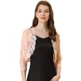 thumbnail image 1 of Top De Encogimiento De Hombros Para Mujer, Cárdigan De Encaje Floral Transparente De Manga 3/4 Rosa Unique Bargains Cárdigan, 1 of 5