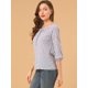 thumbnail image 4 of Blusa floral de manga raglán con cuello de pajarita 3/4 para mujer Morado claro XS Unique Bargains Blusa, 4 of 6
