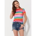 thumbnail image 3 of Blusa de arcoíris para mujer, blusa semitransparente de manga corta para salir de noche arcoíris M Unique Bargains Blusa, 3 of 5