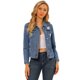 thumbnail image 1 of Chaqueta vaquera rasgada para mujer Chaquetas camionero de mezclilla lavada con cuello vuelto Azul M Unique Bargains Chaqueta, 1 of 6