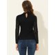 thumbnail image 4 of Blusa de encaje de manga larga transparente con abertura en la parte delantera y cuello simulado par Unique Bargains Blusa, 4 of 5
