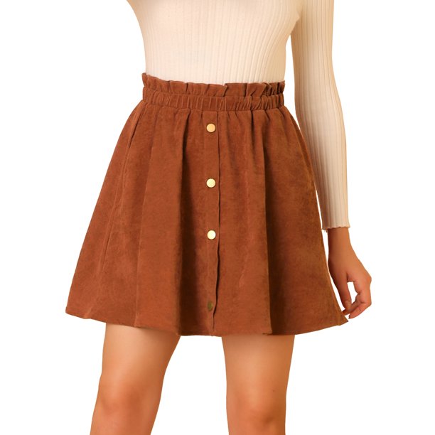Minifalda de pana con cintura elástica y botones en forma de A para mujer con bolsillos laterales Caramelo XS Unique Bargains Falda