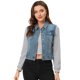 thumbnail image 3 of Chaqueta vaquera informal de manga larga con botones y botones para mujer Azul L Unique Bargains Chaqueta, 3 of 6