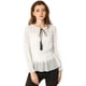 thumbnail image 1 of Allegra K Blusa Peplum Bordado Cintura Fruncida Cuello De Borla Panel De Encaje Para Mujeres Blanco Unique Bargains Blusa, 1 of 6
