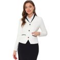 thumbnail image 1 of Elegante chaqueta de traje de oficina de trabajo sin cuello con cuello en V para mujer blanco S Unique Bargains Blazer, 1 of 4