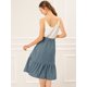 thumbnail image 5 of Allegra K Falda A Media Pierna Con Volantes De Gasa Con Cinturón Y Cintura Alta Vintage Con Decoración De Botones Para Mujer Azul polvoriento XS Unique Bargains Falda, 5 of 6