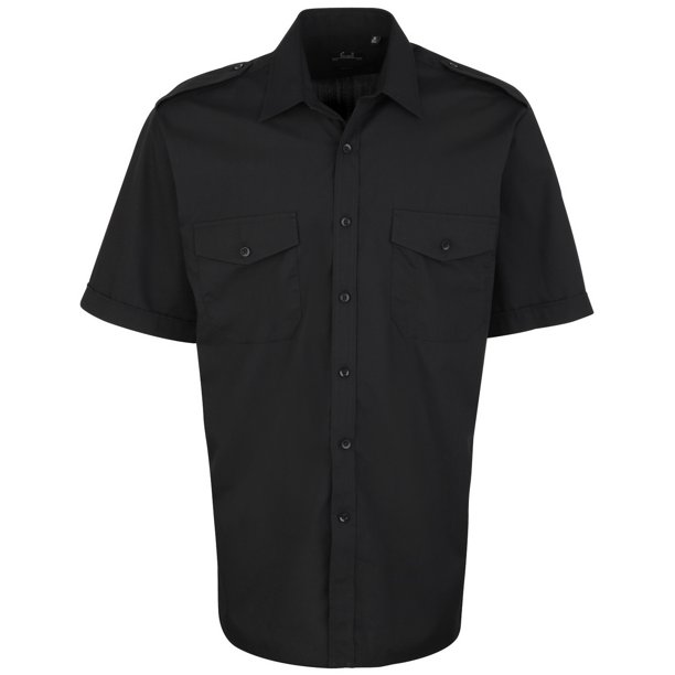 Premier - Camisa lisa de manga corta de caballero/hombre Diseño piloto - Trabajo/Fiesta/Restaurante Premier UTRW1086_black
