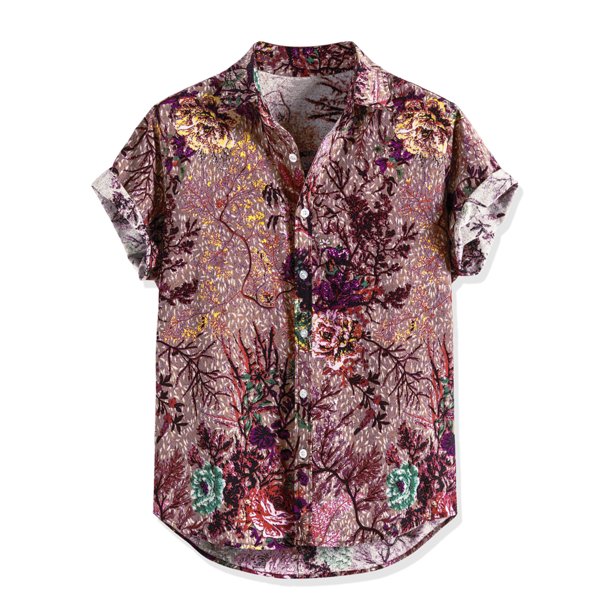 Lars Amadeus Camisas florales casuales para hombres Camisa de manga corta con estampado de flores co Unique Bargains Camisas
