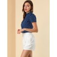 thumbnail image 4 of Blusa Tops De Lunares Volante Fruncido Manga Corta Cuello Alto Para Mujeres Azul Oscuro XS Unique Bargains Blusa, 4 of 6