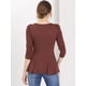 thumbnail image 5 of Camisa Básica De Manga Larga Con Cuello Redondo Y Peplum Informal Para Mujer Caramelo L Unique Bargains Camisa, 5 of 6