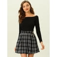 thumbnail image 4 of Falda Corta De Tartán Plisada De Cintura Alta A Cuadros Vintage Para Mujer Negro S Unique Bargains Falda, 4 of 6
