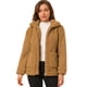 thumbnail image 1 of Allegra K Abrigo de chaqueta mullida con solapa de piel sintética y cremallera para mujer Caqui L Unique Bargains abrigo, 1 of 6