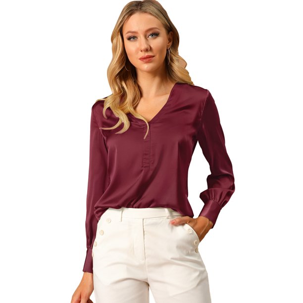 Día de San Patricio Camisa De Blusa De Trabajo Vintage De Manga Larga De Satén Elegante Para Mujer B Unique Bargains Blusa