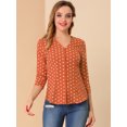 thumbnail image 3 of Top de blusa de oficina vintage con botones de manga 3/4 y lunares para mujer naranja L Unique Bargains Blusa, 3 of 6