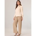 thumbnail image 2 of Blusa De Trabajo De Manga Larga Con Cuello Alto Y Volantes Elegantes Para Mujer Beige S Unique Bargains Camisa superior de ojo de cerradura sólida beige, 2 of 6