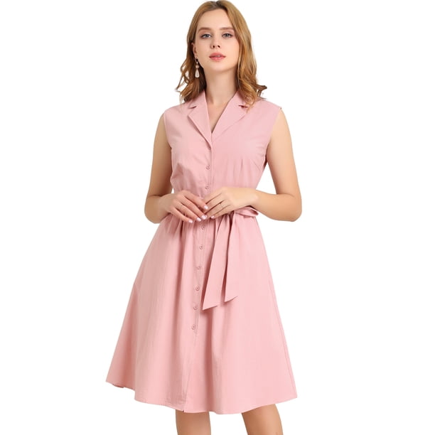 Vestido Midi De Oficina De Negocios Con Cinturón Y Solapa Con Muescas Sin Mangas Para Mujer Rosa M Unique Bargains Vestido