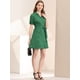 thumbnail image 2 of Vestido Camisero Con Botones Y Cinturón De Manga Corta Y Solapa Vintage Para Mujer Verde oscuro XL Unique Bargains vestidos costura lateral bolsillo fruncido puño cintura definida sinch, 2 of 6