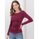 thumbnail image 2 of Blusa Acanalada De Manga Larga Con Cuello Redondo Para Mujer Top Entallado Informal Borgoña L Unique Bargains Blusa, 2 of 6