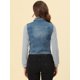 thumbnail image 4 of Chaqueta vaquera informal de manga larga con botones y botones para mujer Azul L Unique Bargains Chaqueta, 4 of 6