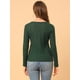 thumbnail image 5 of Suéteres de jersey de cuello en V de manga larga de punto de gofre de color sólido para mujer Verde M Unique Bargains Suéter, 5 of 6
