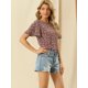 thumbnail image 2 of Blusa De Gasa Con Cuello Redondo Y Manga Corta Con Estampado De Mariposa Para Mujer Rojo oscuro XL Unique Bargains Blusa, 2 of 6