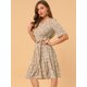 thumbnail image 4 of Vestido floral de manga acampanada con cuello en V y cintura elástica con dobladillo con volantes es Unique Bargains Vestido, 4 of 6