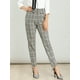 thumbnail image 2 of Pantalón Recortado Oficina Cintura Alta A Cuadros De Tartán Para Mujer Gris Marrón Cuadros M Unique Bargains Pantalones, 2 of 6