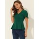 thumbnail image 2 of Top Peplum Frontal Plisado De Gasa Con Cuello En V Liso Para Mujer Verde oscuro L Unique Bargains Blusa, 2 of 5