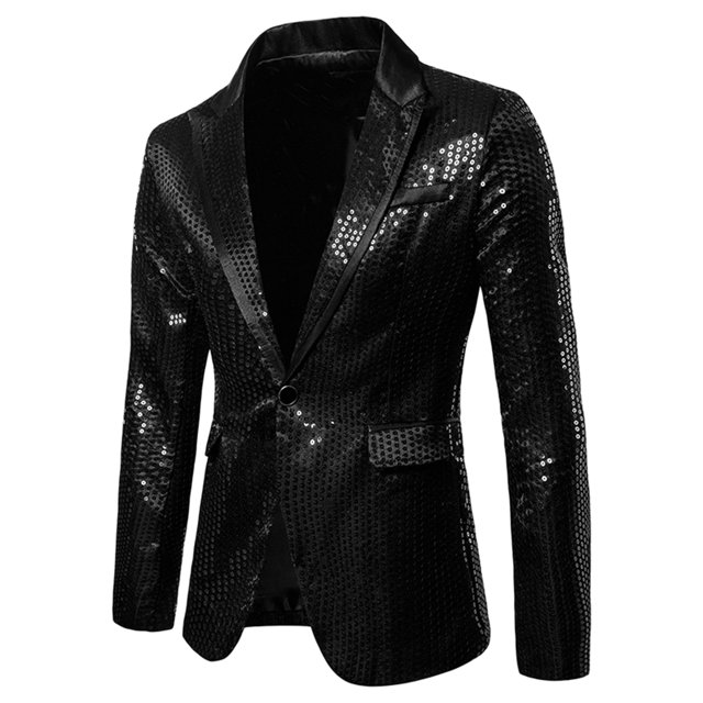Chaqueta de traje de lentejuelas brillantes de Halloween para hombre, chaqueta de un botón brillante Unique Bargains Chaqueta