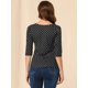 thumbnail image 5 of Disfraz de Día de San Patricio para mujer Mangas en el codo Top Cuello redondo Camiseta ajustada Camiseta estampada informal Puntos pequeños negros S Unique Bargains Camiseta, 5 of 6