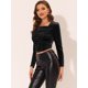 thumbnail image 3 of Allegra K Blusa elegante de terciopelo con cuello cuadrado y manga larga fruncida para mujer Negro S Unique Bargains Blusa, 3 of 5