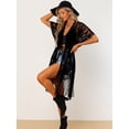 thumbnail image 2 of Cárdigan de encaje para mujer, malla transparente, para playa larga Negro M Unique Bargains Cárdigan, 2 of 5